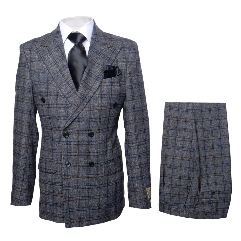 Mens Plaid Windowpane Business Suit - Dark Grey