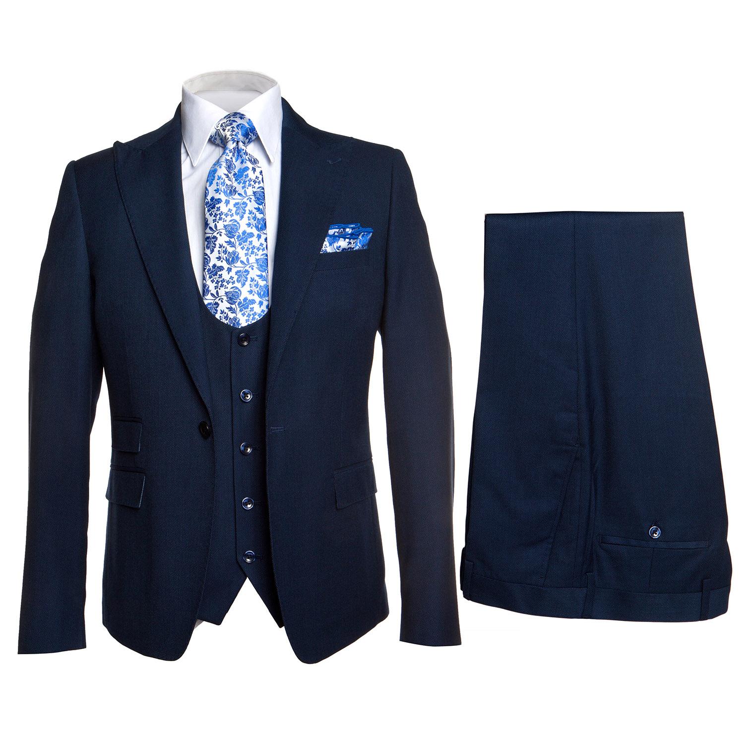 Rossi Man Navy Blue Mens Slim-fit Vested Suit