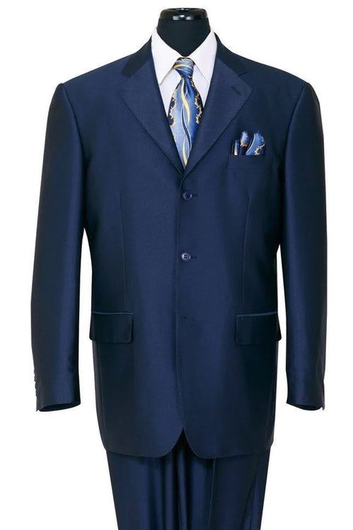 Mens Classic Fit 3 Button Shiny Sharkskin Suit in Navy by Fortino Landiin