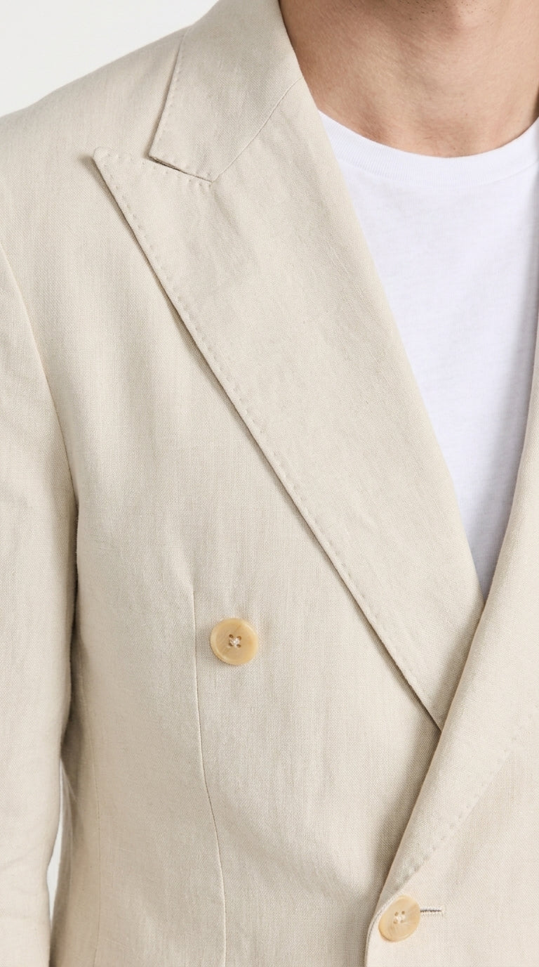 Men’s Cream Double Breasted Blazer – Ivory 6 Button Formal Wedding Sport Coat Off White color