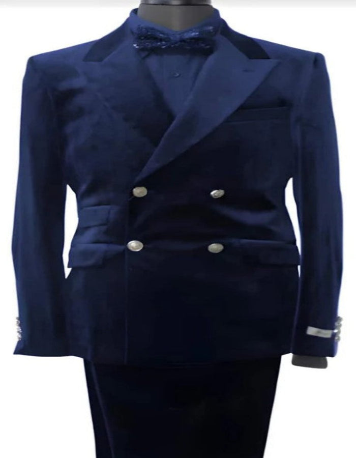 Velvet Suits - Double Breasted Suits 4 Button - Slim Fit Suit Blue by Men's Tuxedo USA