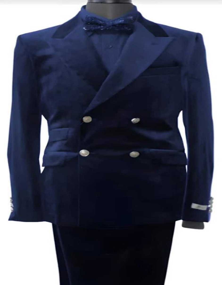 Velvet Suits - Double Breasted Suits 4 Button - Slim Fit Suit Blue by Men's Tuxedo USA