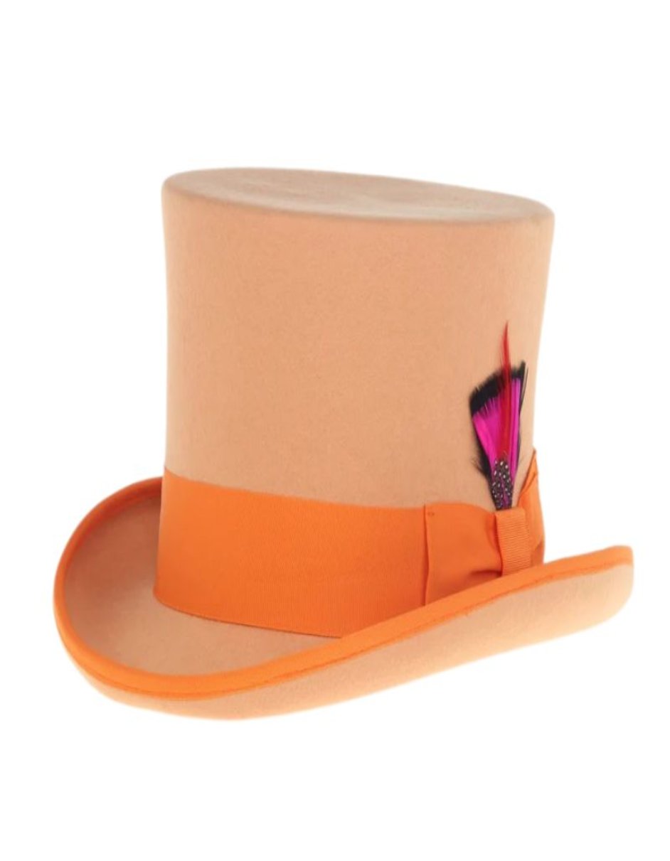 Victorian Steampunk Top Hat - 1800 19th Century - Dressy Loden Felt Top Orange Hat by USA Men's Outlet