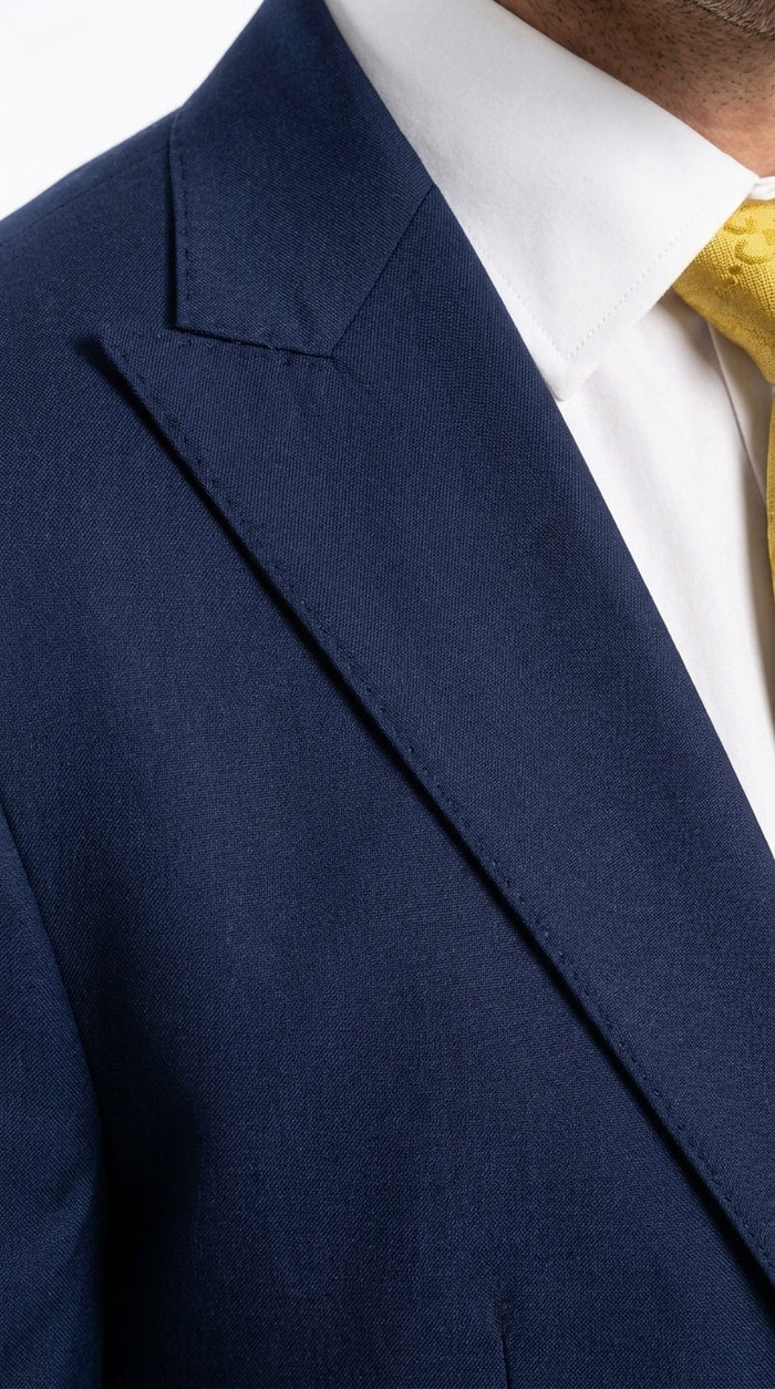 Mens Vitali 3 Piece Suit W/Scoop Vest Navy Blue 3-Piece Suit – Big Peak Lapel  Vest and Pants  Modern Fit Two Buttons