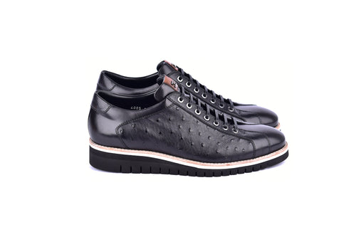 C211-4005-OSt Genuine Ostrich Sneaker-Black