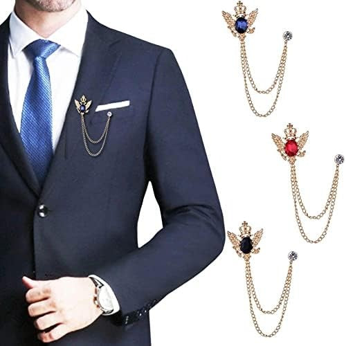 Goodern 3 Pack Men's Gem Brooch,Lapel Pin with Badge Hanging Chain,Collar Brooches Pin for Caree ACCESSORIES
