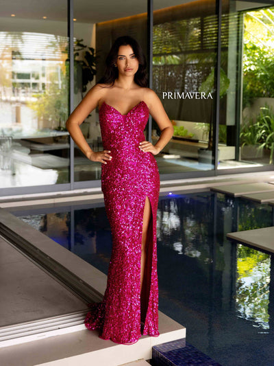 Primavera Couture 4192 - Crystal Sequin Fitted Prom Dress