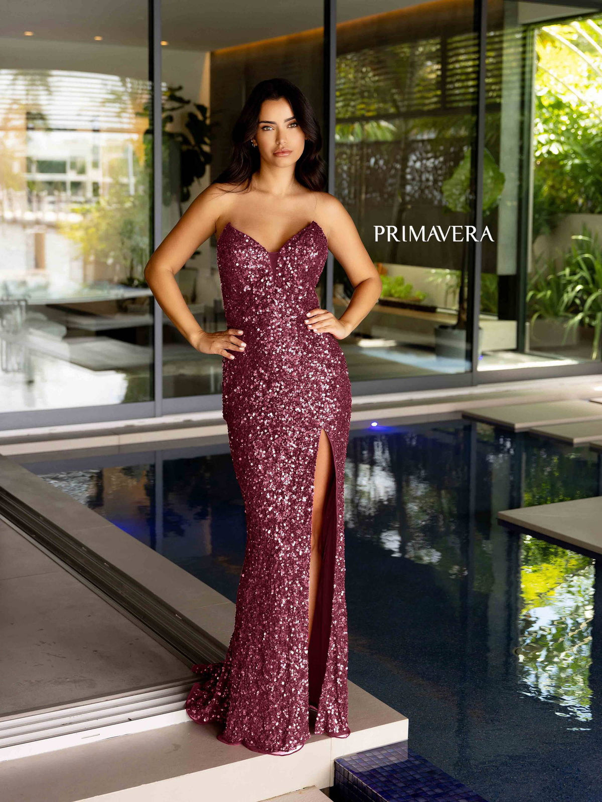 Primavera Couture 4192 - Slit Sequin Prom Dress