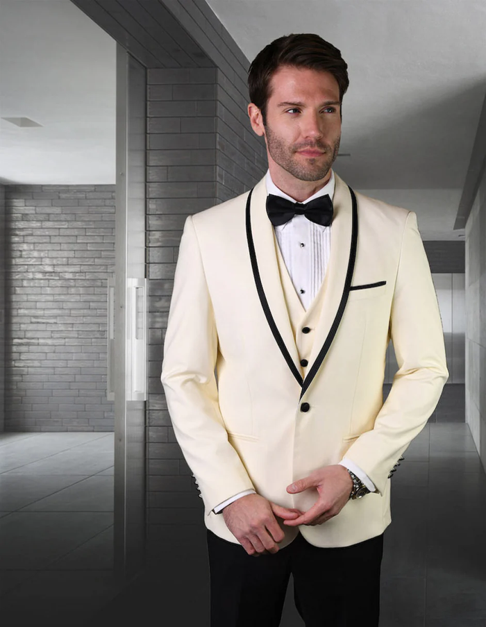 White Prom Suit - White Prom Tuxedo Suits - White Wedding Tuxedo in Satin Trim