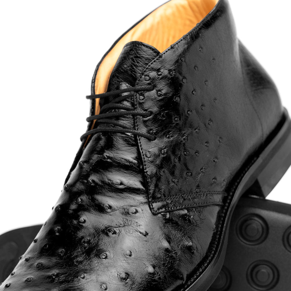 Zelli Marco Genuine Ostrich Quill Lace-Up Chukka Boots in Black