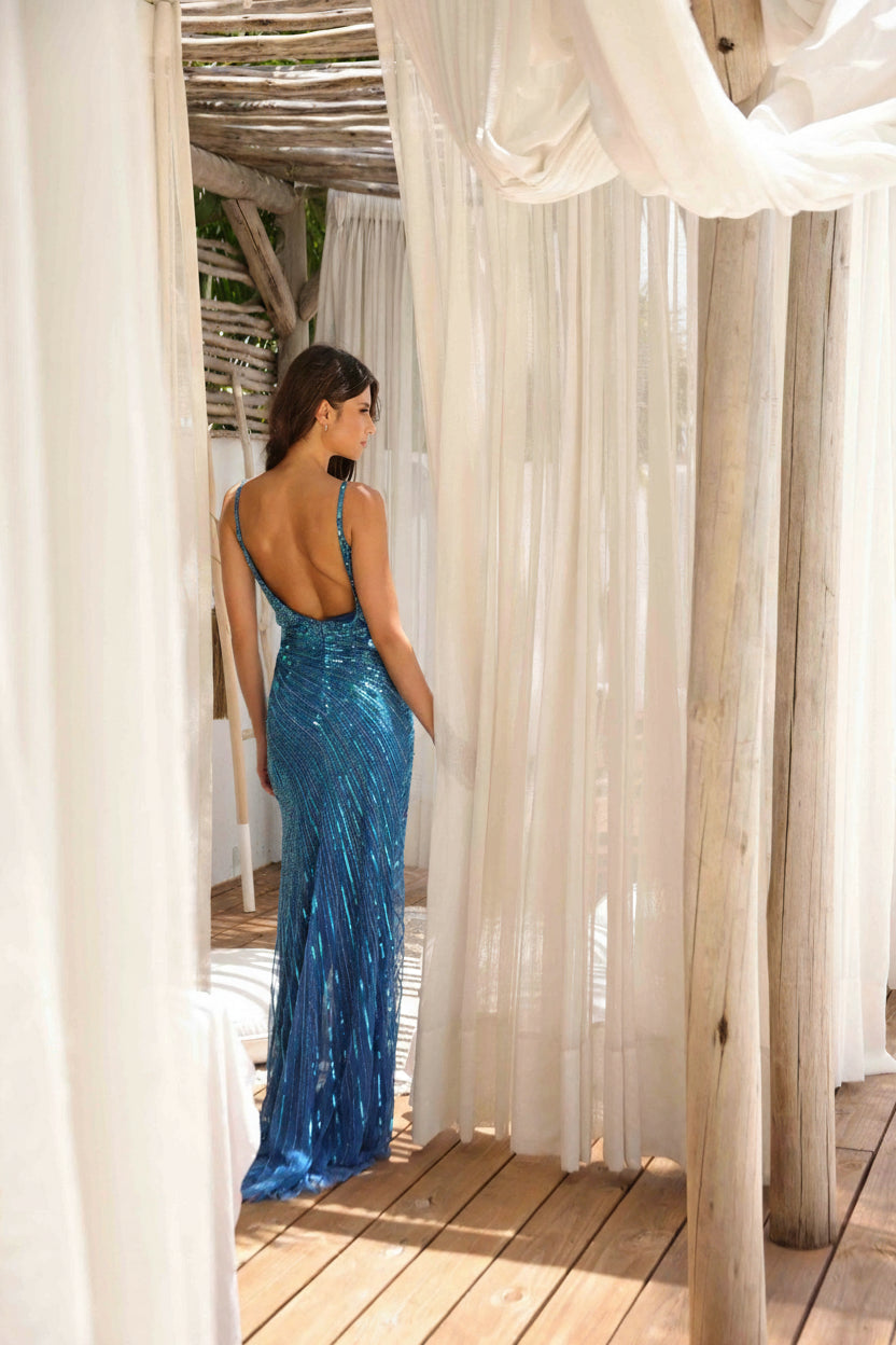 Primavera Couture 4325 - Beaded Sequin Slit Fitted Prom Dress