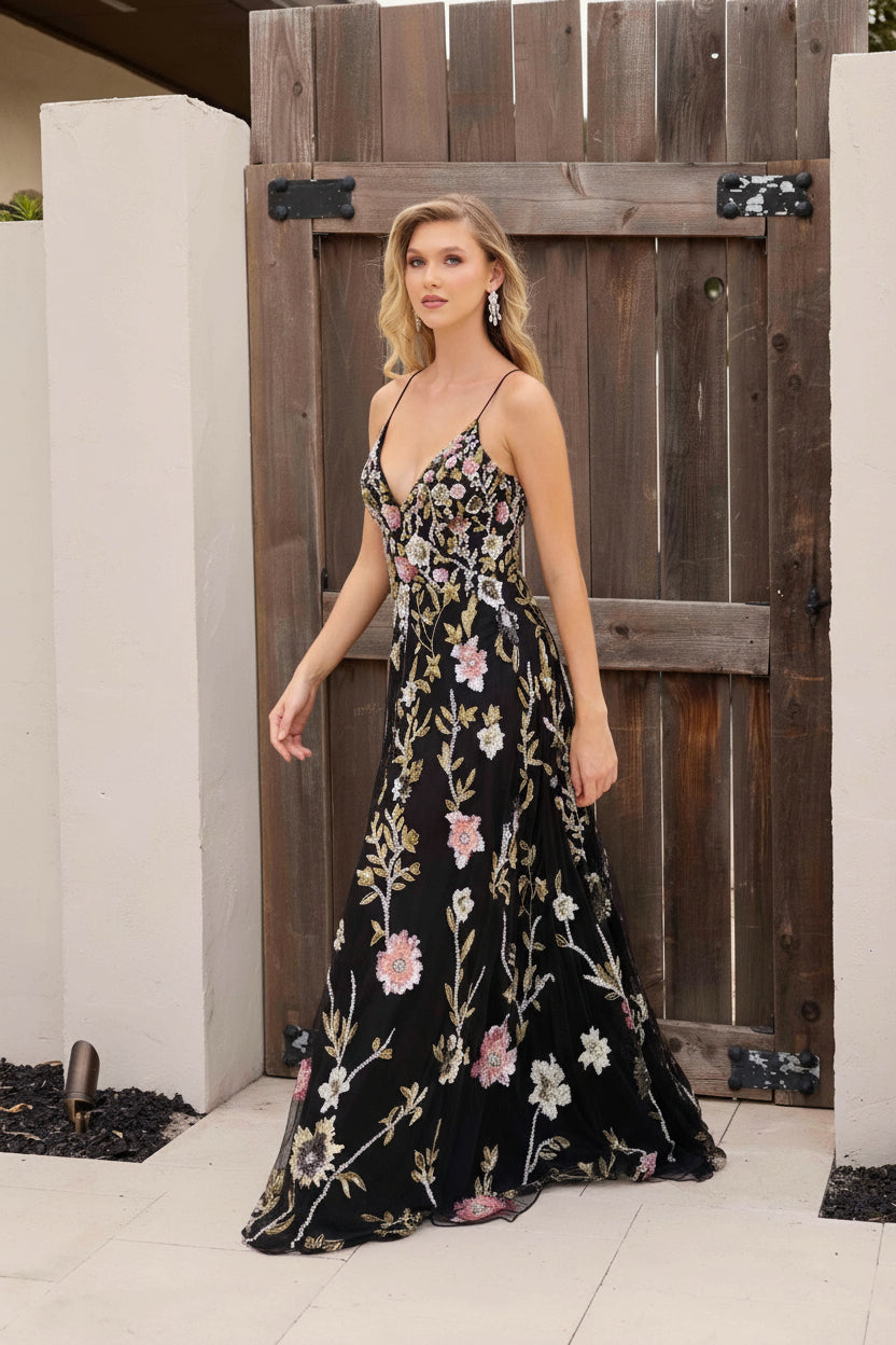 Primavera Couture 4378 - Floral Sequin A-Line Prom Dress