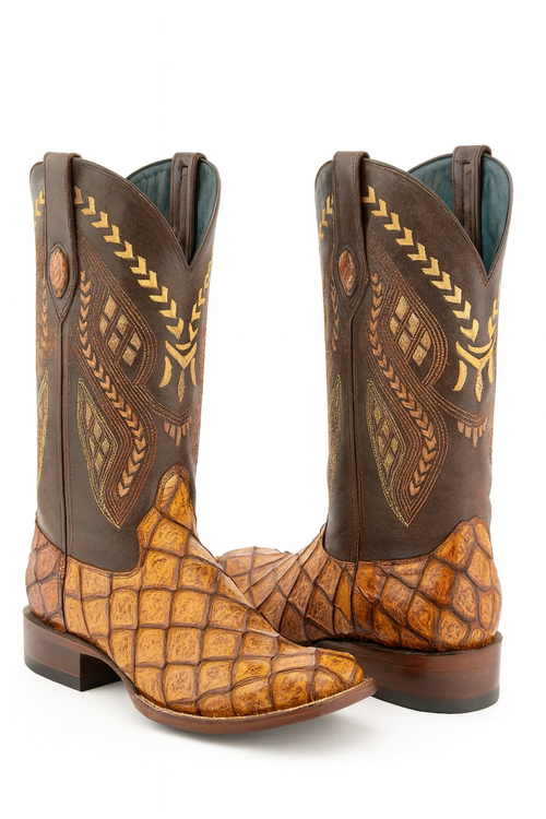 Ferrini Bronco Men's Print Pirarucu Fish Boots Handcrafted Cognac Ferrini USA
