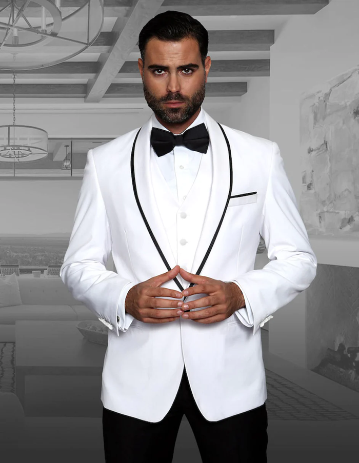 White Prom Suit - White Prom Tuxedo - White Wedding Tuxedo Vested Wool
