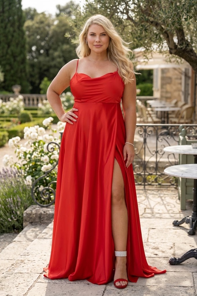 May Queen MQ1901 Scoop Neck High Slit Long Satin Bridesmaid Dress