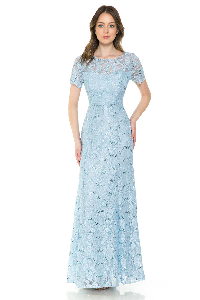 Lenovia 5241 Sequin Lace Illusion Short Sleeve Dress with Fitted Silhouette
