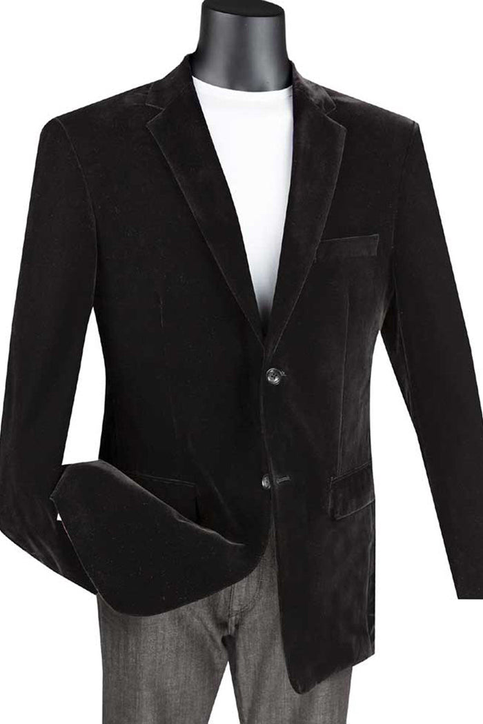 Mens Modern Fit 2 Button Velvet Blazer in Black by Vinci