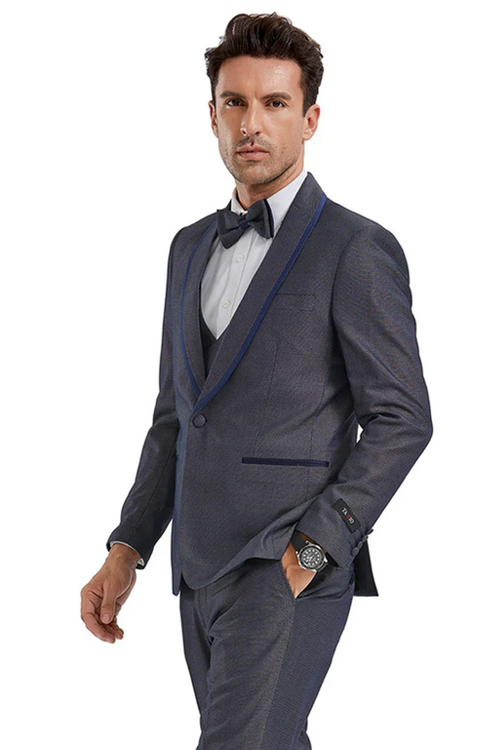 Designer Gray Prom Tuxedo - Grey Wedding One Button Lapel Suit by PROMTUXEDO