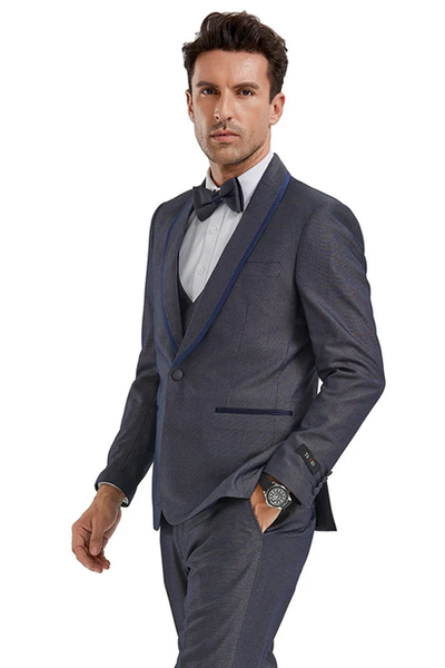 Designer Gray Prom Tuxedo - Grey Wedding One Button  Lapel Suit