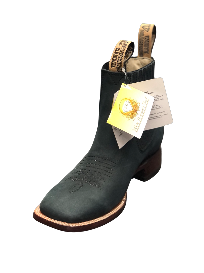 Botines Charros White Diamond Boots con Punta Cuadrada