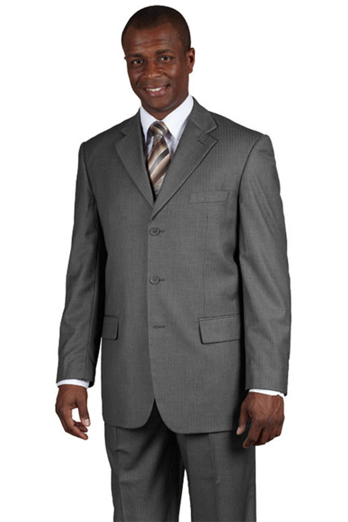 Mens 3 Button 100% Wool Classic Business Suit in Grey Pinstripe by Fortino Landiin