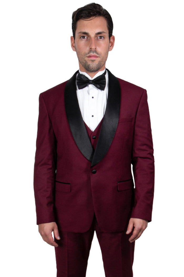 Men's Stacy Adams Burgundy 1-Button Shawl Lapel Tuxedo Jacket