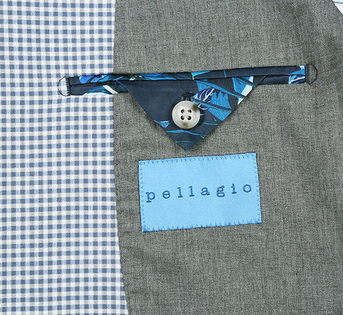 Half Canvas Slim Fit Blazer in Sage Blue Check by Pellagio