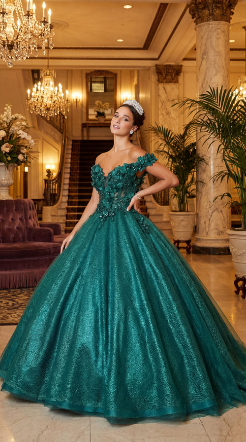 Quinceanera Dress Ball Gown Off The Shoulder Floral Corset Style LK166
