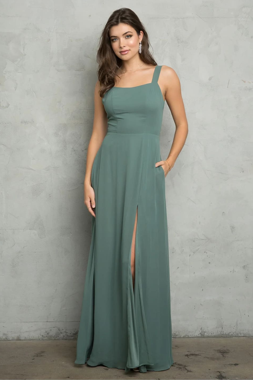 Eva USA 3485 Bridesmaids Long Slit Formal Dress