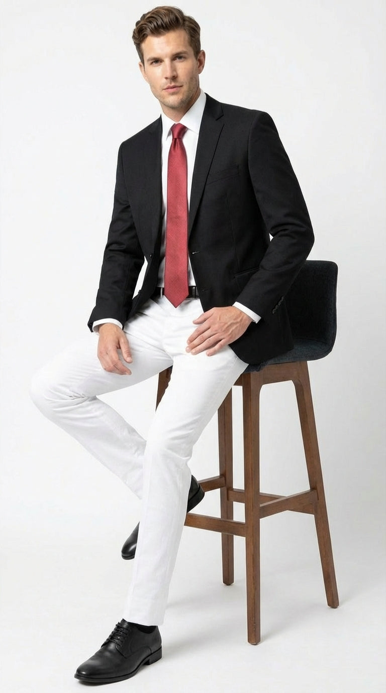 Men’s Solid Black Two Button Suit Jacket Blazer With White Pants | Black Blazer Sport Coat