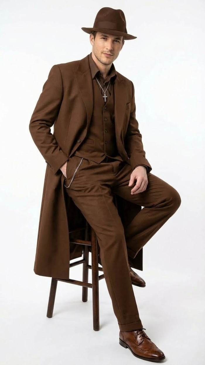 Men’s Brown 1920s Zoot Suit - Long Gangster Mafia Suit Vintage Three-Piece Costume Set Pachuco Style USA Men's Outlet