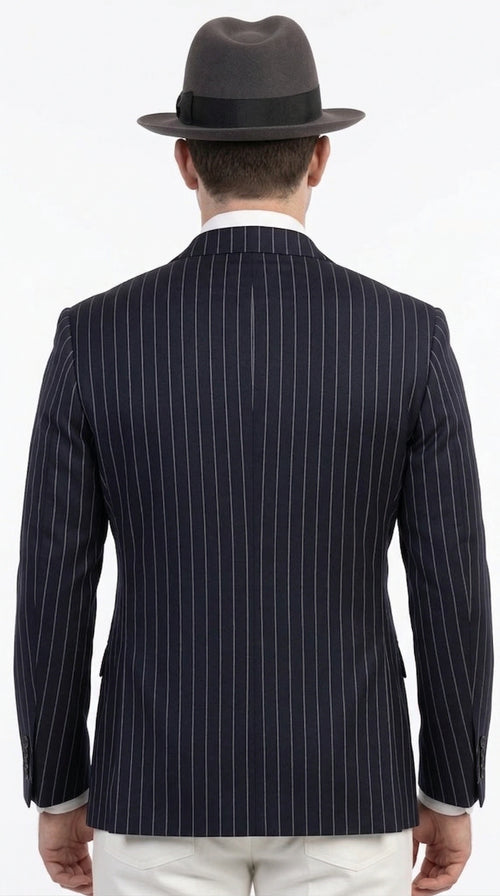 Men’s Black Pinstripe Blazer 1920s Gangster Mob Boss Style Jacket – Classic Double Breasted Vintage Suit Blazer, Formal Party Costume Wear