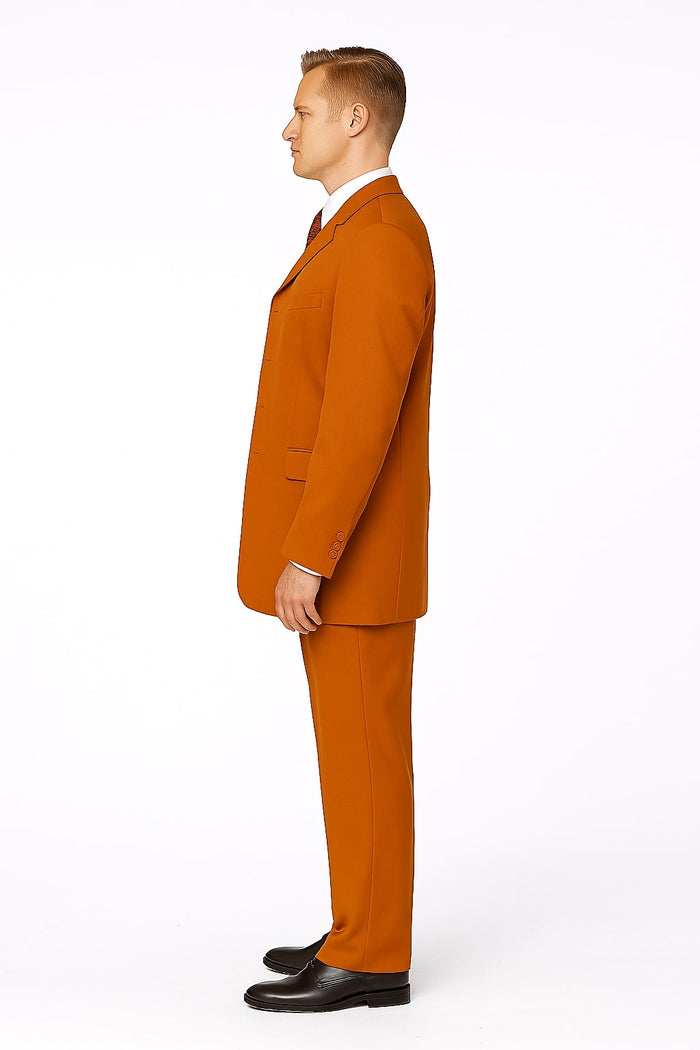 Mens Rust 3-Piece Fashion Suit - Notch Lapel with Paisley Vest, Tie and Pocket Square - Zoot Suit by USA Men's Outlet