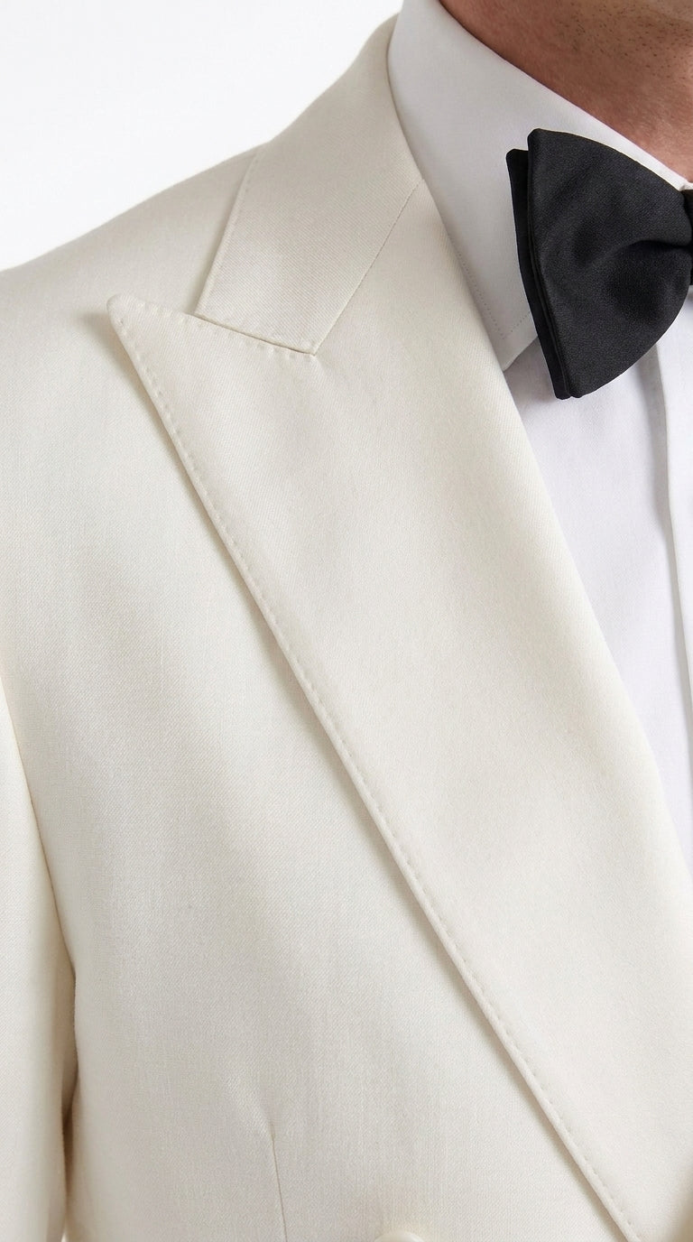 Men’s Ivory Double-Breasted Tuxedo – Vintage Wedding, Prom and Black-Tie Formal Suit off white cream