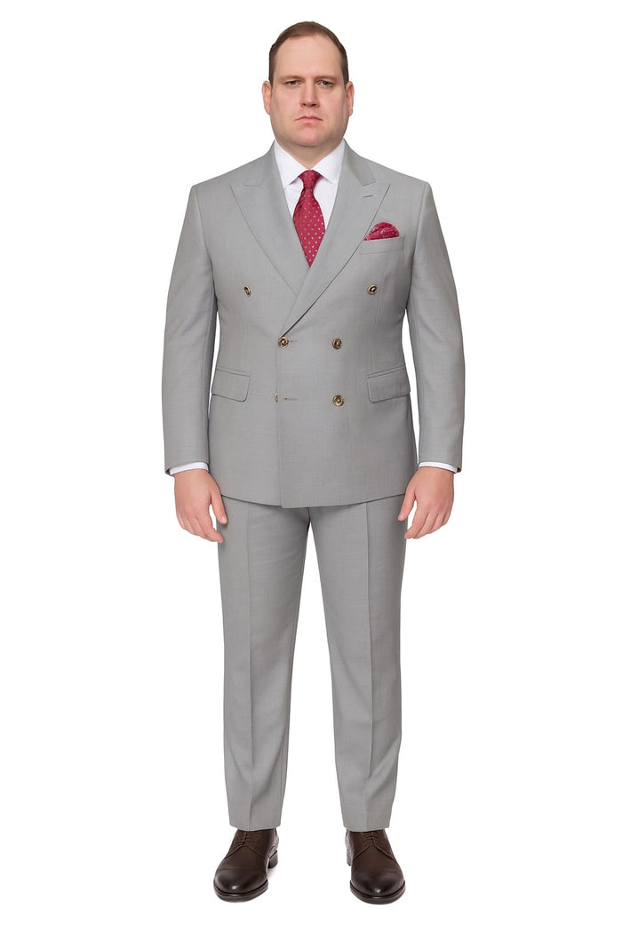 Mens Light Grey Double-Breasted Suit - Classic Slim Fit Business and Wedding Formal Attire by USA Men's Outlet