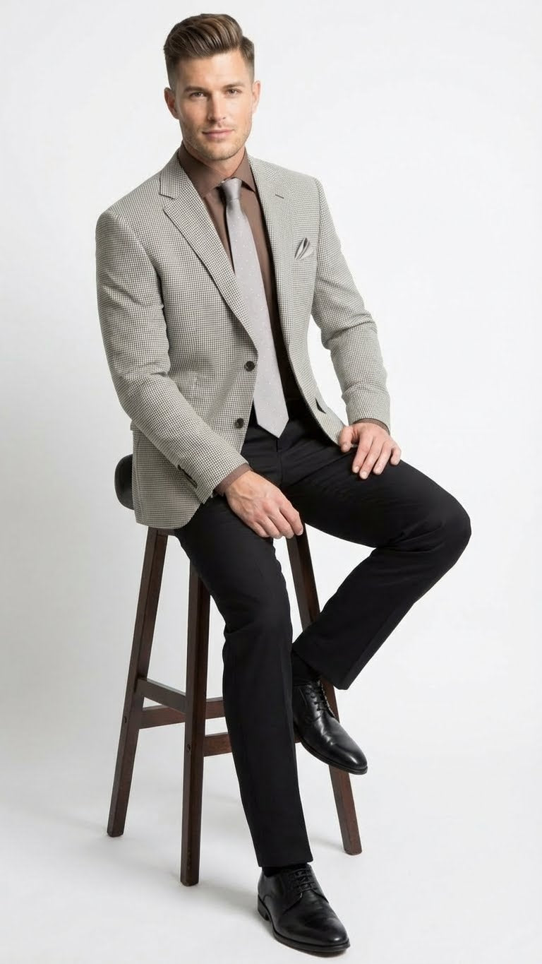 Men’s Black and White Houndstooth Blazer Jacket, Classic Formal Sport Coat for Business, Wedding and Dress Wear