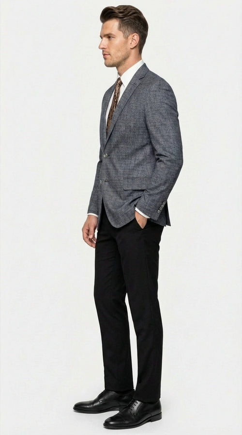 Men’s Charcoal Gray Windowpane Check Blazer – Classic Two Button Formal Sport Coat Jacket