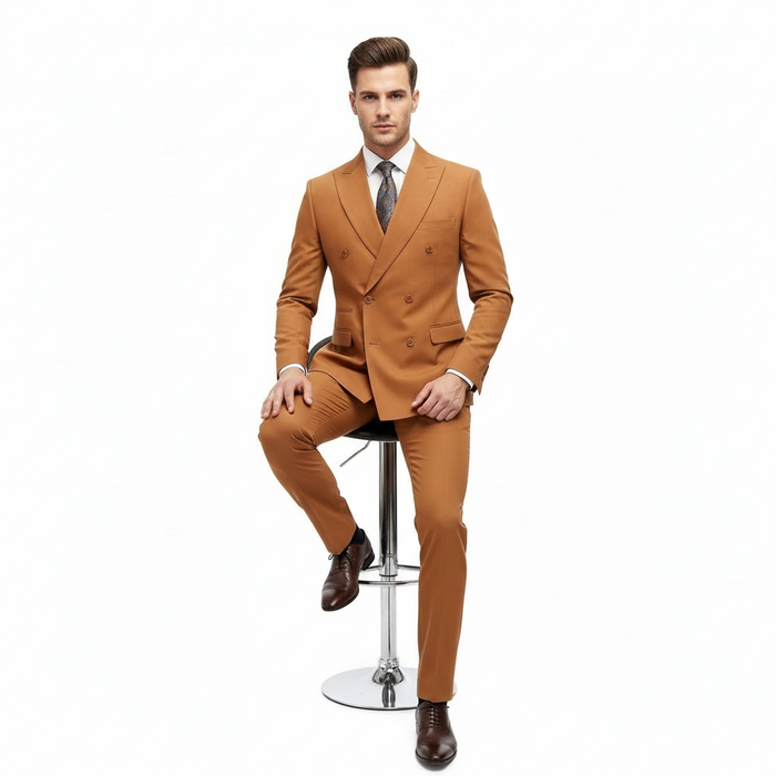 Men’s Vitali Brand Rustish Orange Brown Copper Color Double Breasted Slim Fit Suit USA Men's Outlet