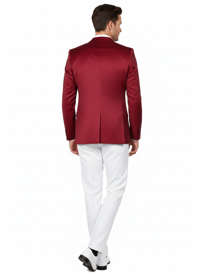 Premium Men's Burgundy Satin Slim Fit Blazer - Elegant Party & Wedding Suit Jacket in Maroon Wine Color by USA Men's Outlet