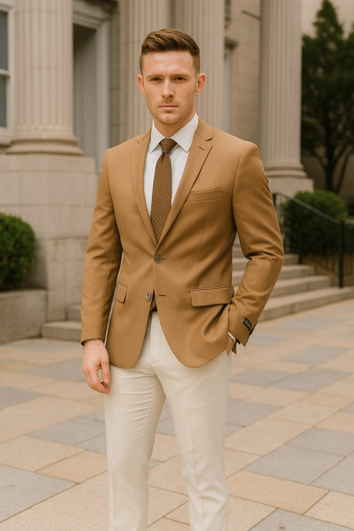 Mens Camel Brown Rustish Two-Button Classic Fit Sport Coat - Modern Blazer for Business and Special Occasions by USA Men's Outlet
