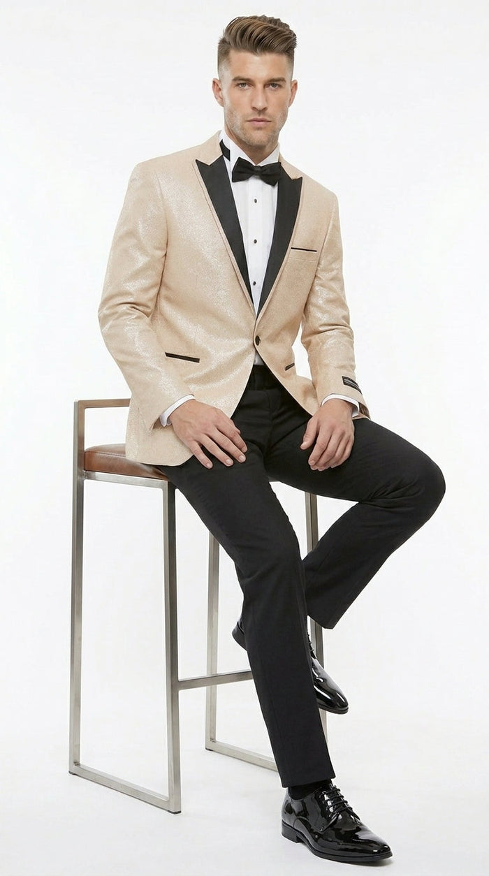 Men’s Gold Blazer with Black Lapel – Elegant Gold Formal Blazer Jacket for Wedding, Prom, Tuxedo in champagne Color