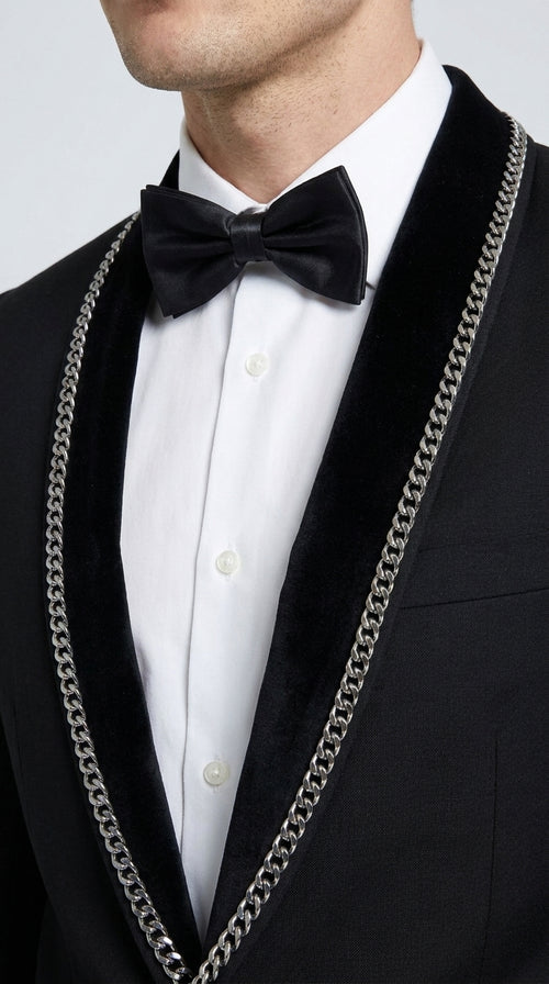 Men’s 1970s Style Black Boot Cut Tuxedo Suit – Shawl Lapel Wedding, Prom and Formal 2-Piece Suit