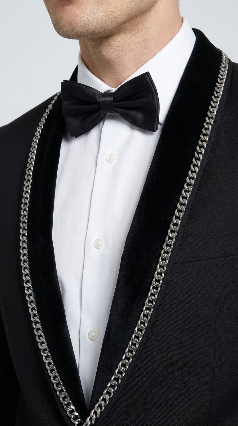 Men’s 1970s Style Black Boot Cut Tuxedo Suit – Shawl Lapel Wedding, Prom and Formal 2-Piece Suit