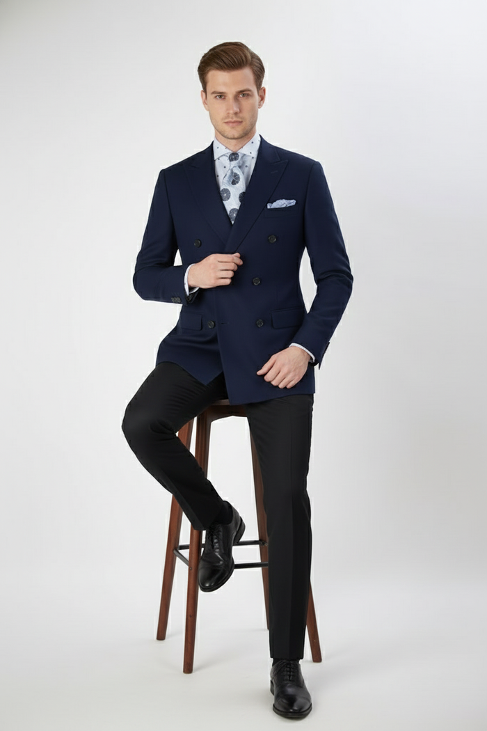 Men’s Navy Blue Double-Breasted Blazer - Suit Jacket - Premium Tailored Fit Formal Wedding and Business Sport Coat by USA Men's Outlet