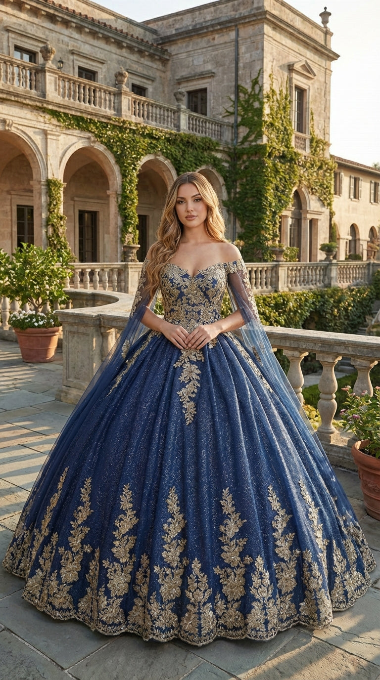 Layla K LK221 Cape Sleeves Corset Embroidered Quinceañera Ball Gown
