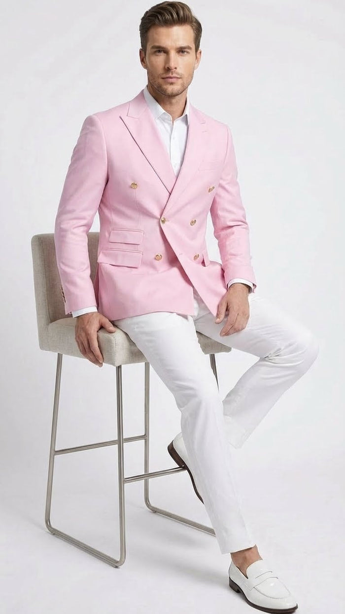 Men’s Light Pink Double Breasted Blazer - Sport Jacket Coat by USA Men's Outlet