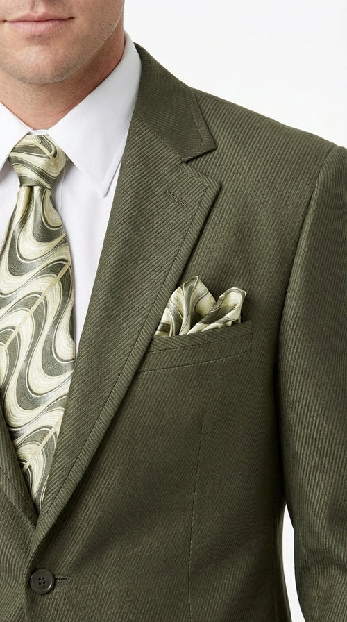 Men’s Olive Green Tuxedo With Trim Collar – Formal Wedding, Prom Suit Modern Fit