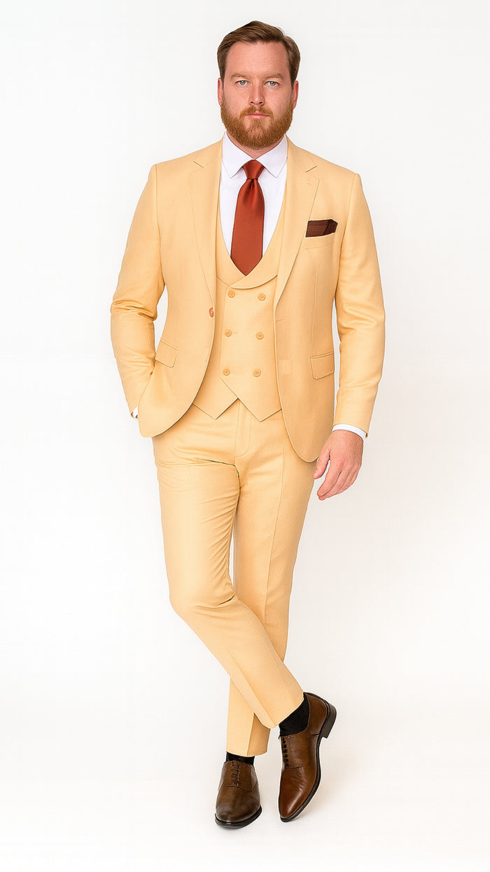Mens Peach 3-Piece Suit - Double-Breasted Vest, Notch Lapel Blazer, Slim Fit Dress Pants by USA Men's Outlet