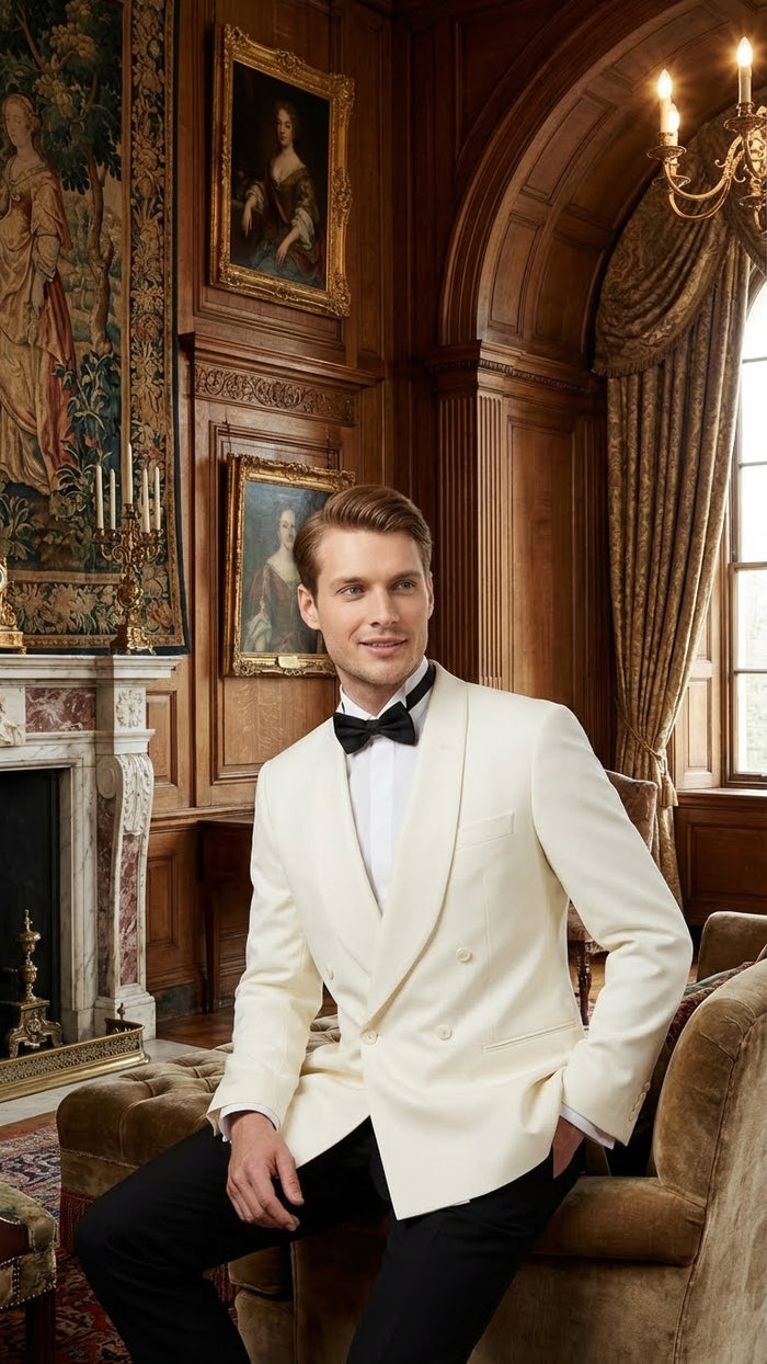 Men’s Ivory Double-Breasted Shawl Lapel Tuxedo Jacket - Premium Formal Dinner Jacket for Weddings and Black-Tie Events by USA Men's Outlet