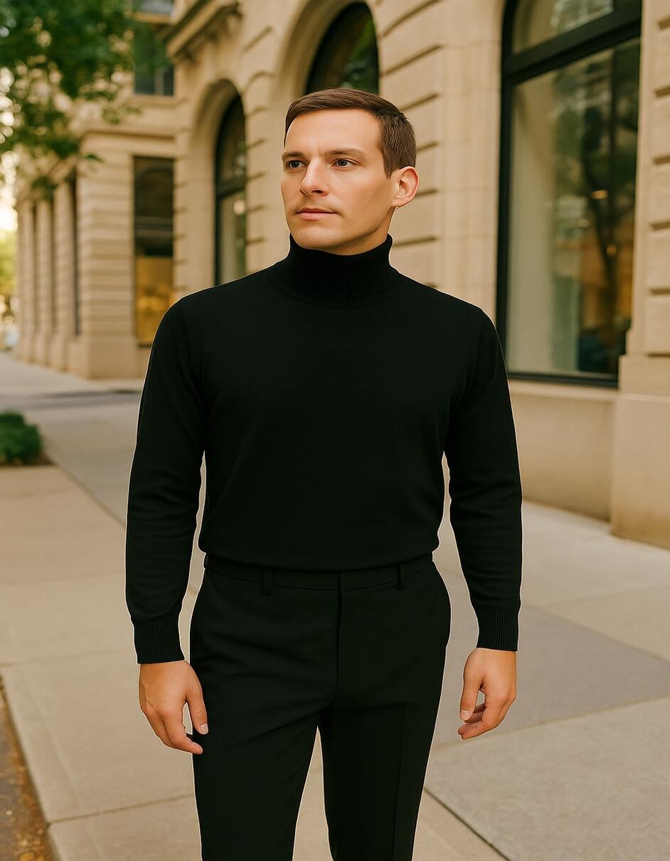 Men's Black Turtleneck Sweater - Classic Slim Fit Knit Pullover for Winter Layering USA Men's Outlet